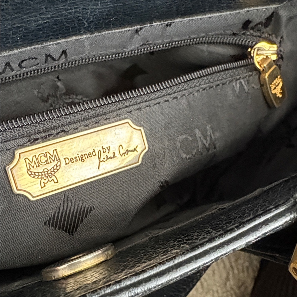 MCM Black Leather Top-Handle Satchel with Gold Hardware - Picture 7 of 13
